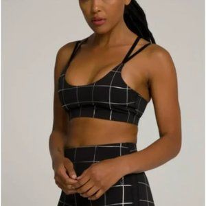 NWT Good American Double‎ Strap Sports Bra Black with Silver Foil, 1 Small